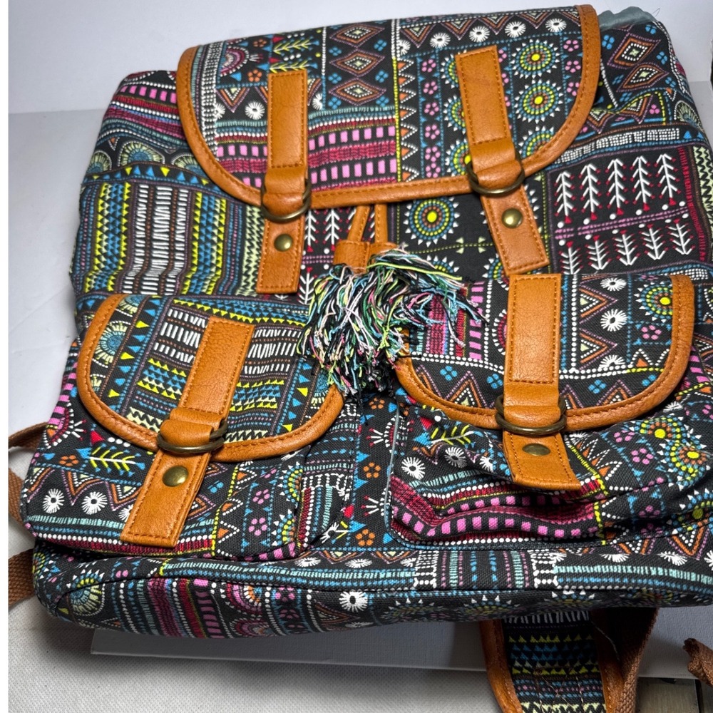 Staples Backpack Large Multicolor  Tribal Geometric Canvas Boho